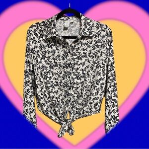 JOIE Floral Tie Front Crop Blouse Chic Monochrome moment with/flirty twist SZ S